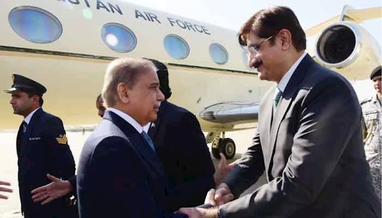 Prime Minister Shehbaz Sharif arrived in Karachi on a one-day visit.