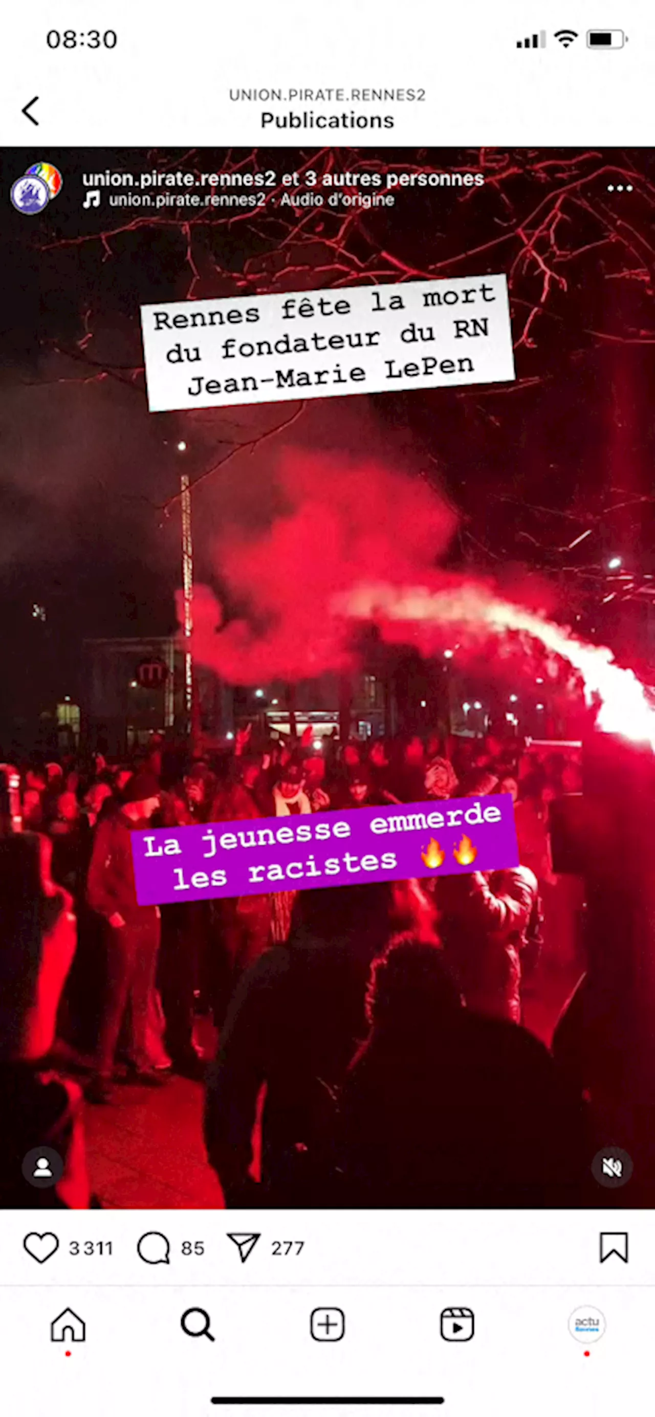 Rennes en fête après la mort de Jean-Marie Le Pen