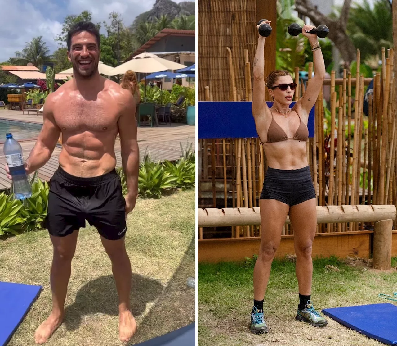 Casal fitness! Grazi Massafera e galã italiano treinam juntos em Fernando de Noronha