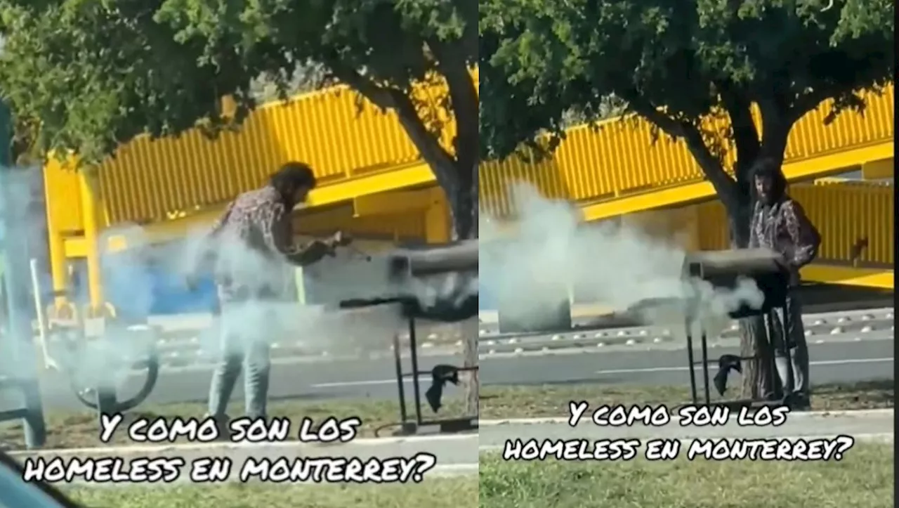 ¿Se armó la carnita asada? Hombre en situación de calle prende asador en plena avenida Sendero