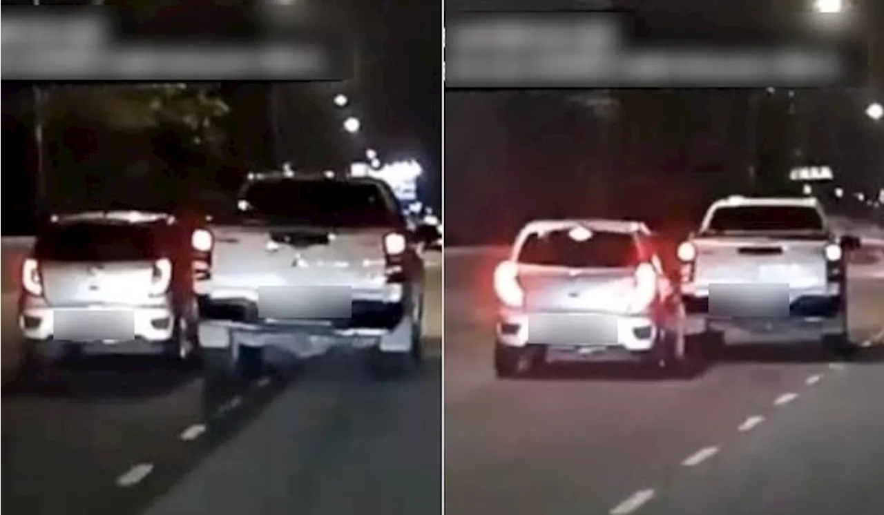 Road Bully in a Mitsubishi Triton Harasses a Perodua Axia on Jalan Tun Razak Flyover