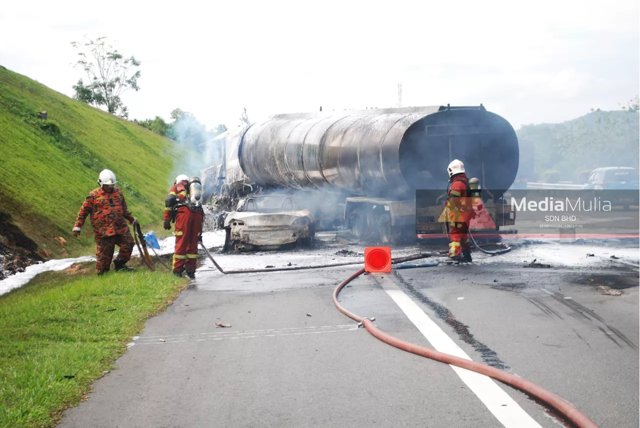 Oil Tanker Driver Suffers Severe Burns in PLUS Highway Collision