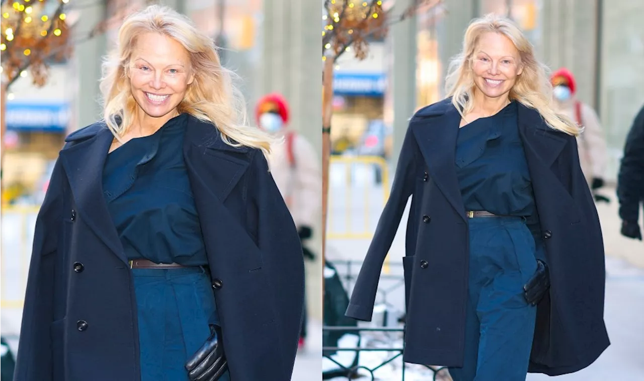 Pamela Anderson Shines in Blue Ensemble for 'The Last Showgirl' Event in New York City