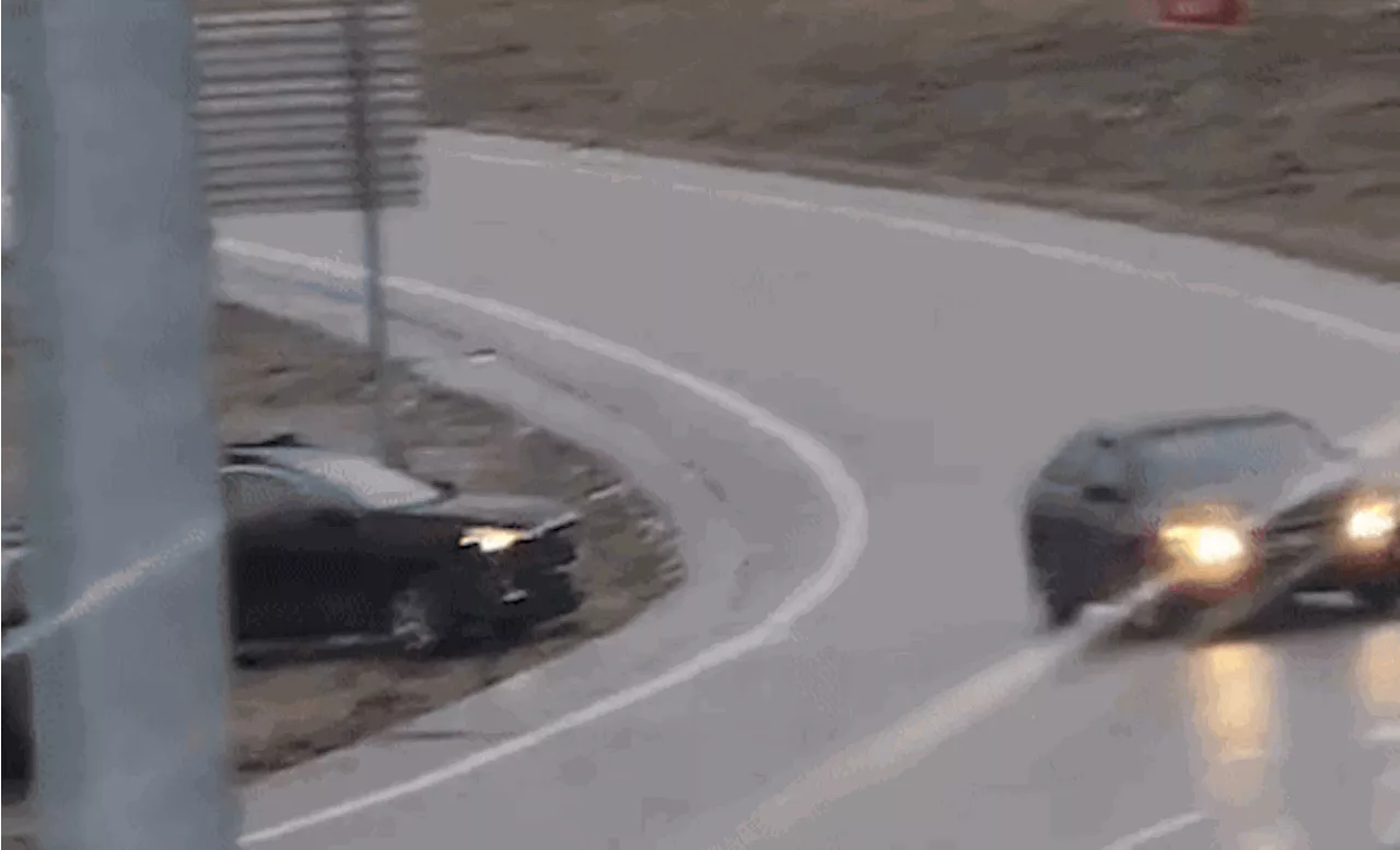 Driver Bails Out of Sliding Honda Accord on Icy Kansas City Road