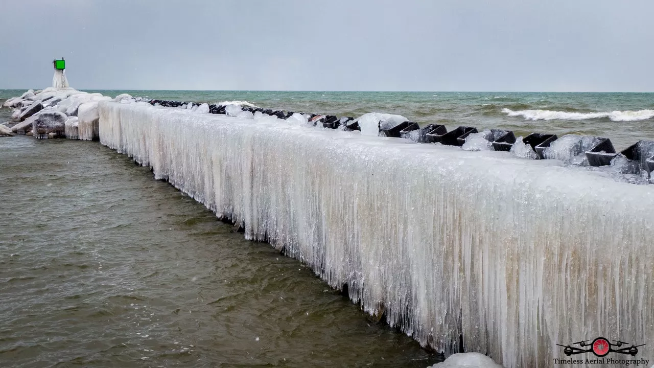 Dangerous Shelf Ice Forms Along Lake Michigan Shoreline