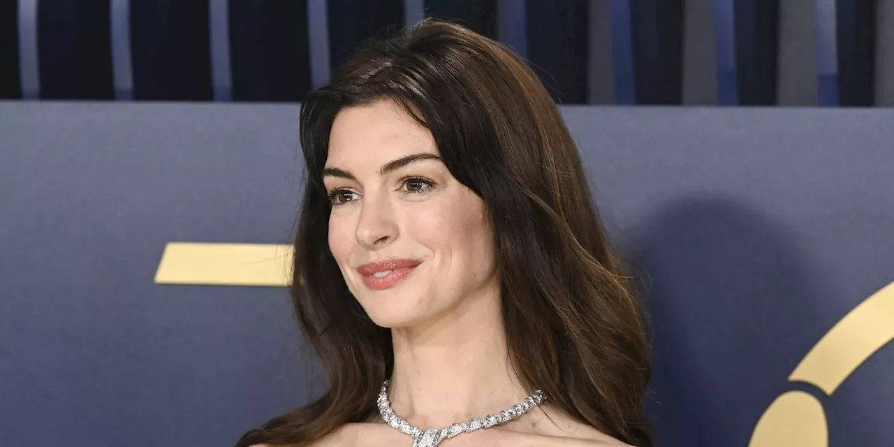 Anne Hathaway's Strapless Metallic Ballgown Is So 'Princess Diaries'-Coded