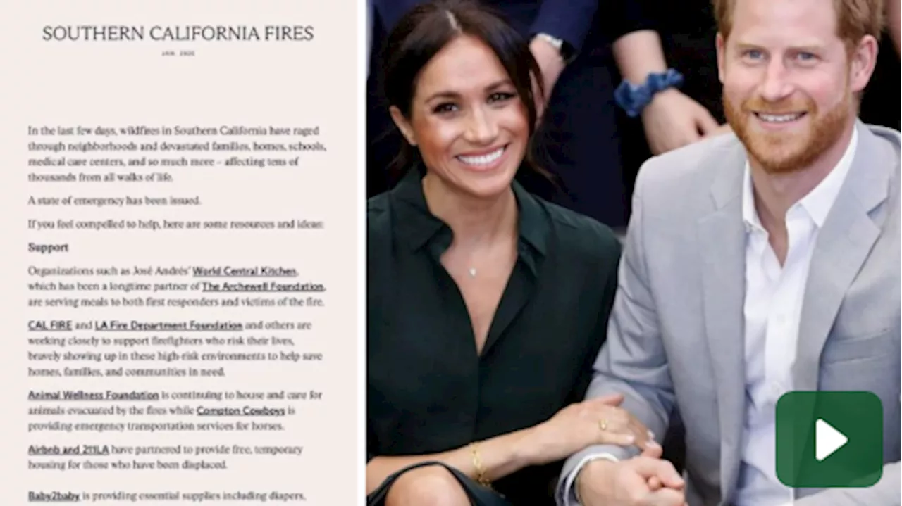 Harry e Meghan invitano a aiutare le vittime degli incendi in California