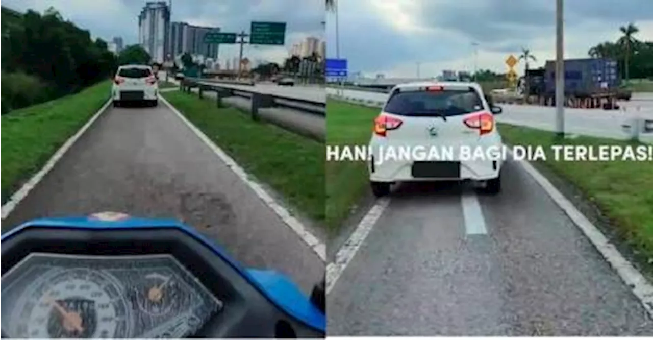 Myvi Caught Using Motorcycle Lane on KESAS Highway