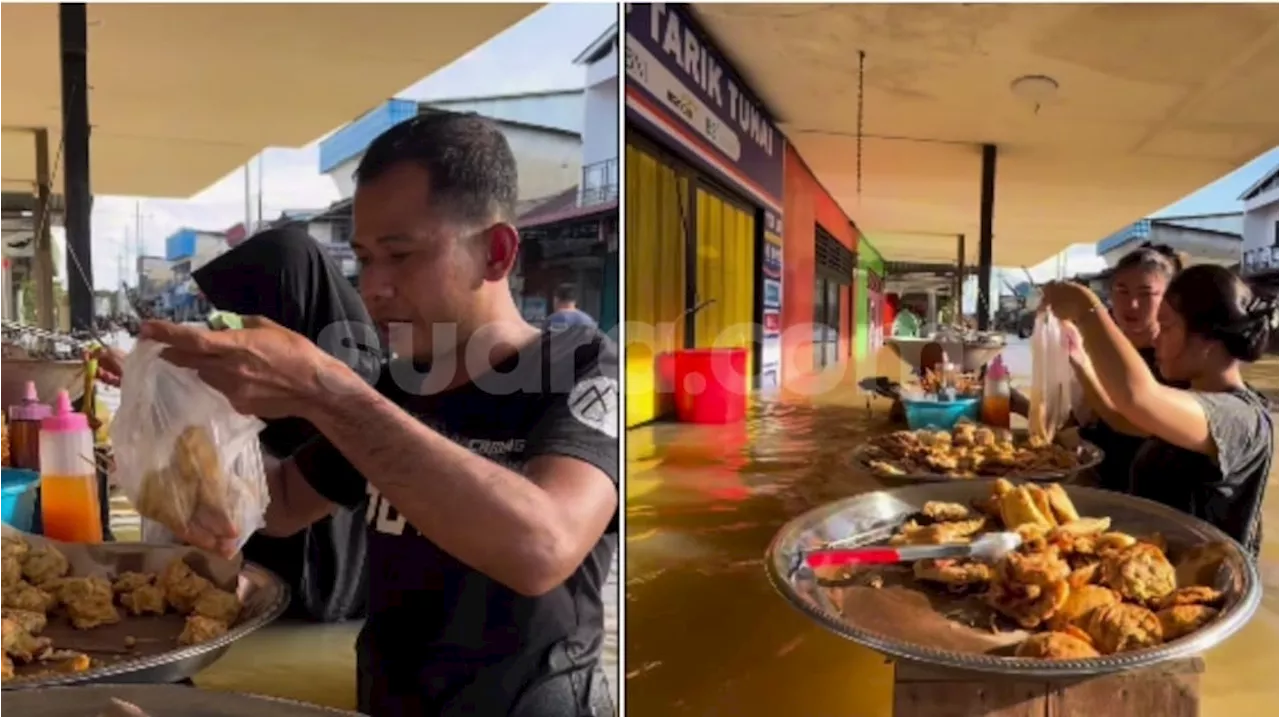 Pedagang Gorengan Tutup Berjualan di Tengah Banjir Landak