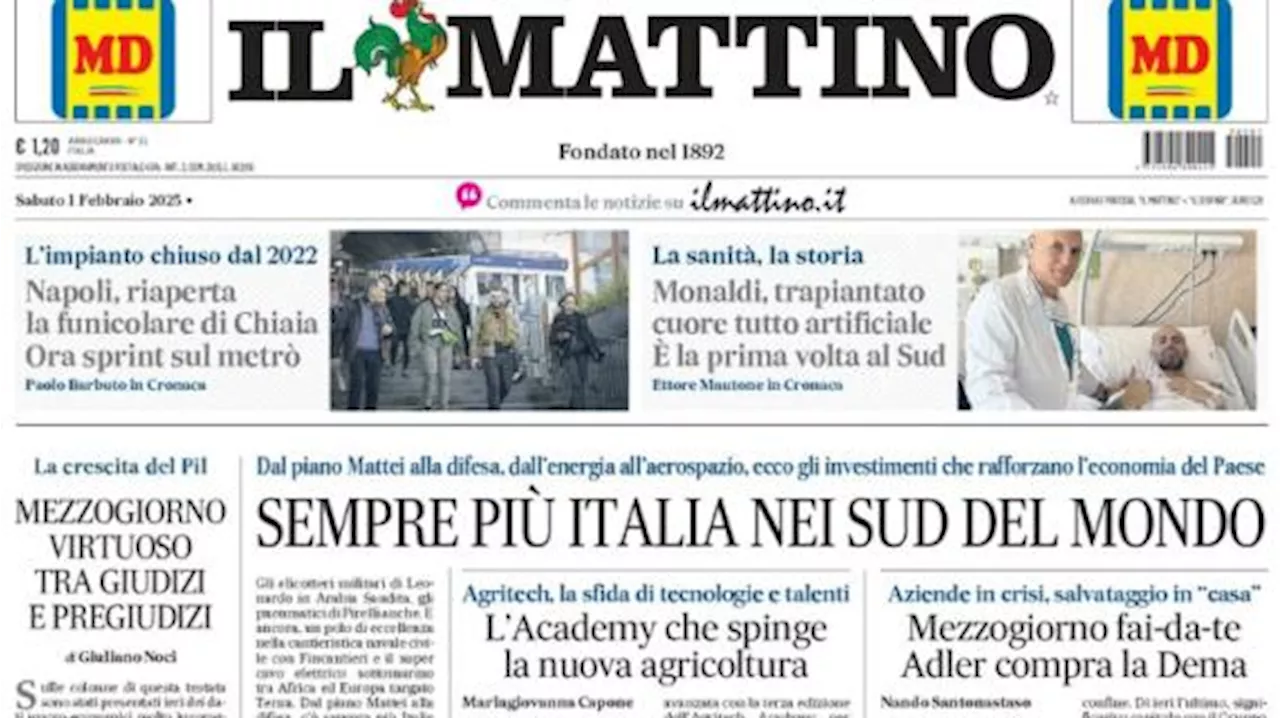 Il Mattino in taglio basso: 'Roma-Napoli, sfida tra giganti: Dovbyk contro Lukaku'