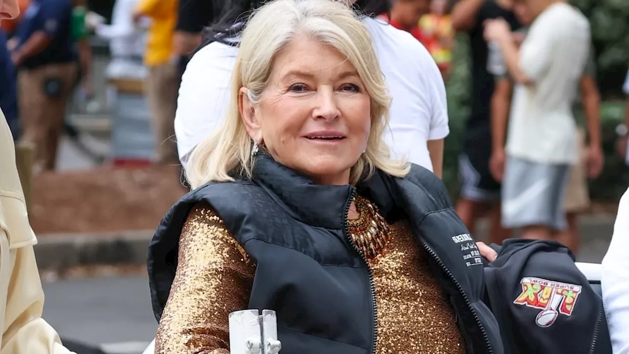 Martha Stewart, 83, stylishly makes her way to the Super Bowl in sequin top and leather pants