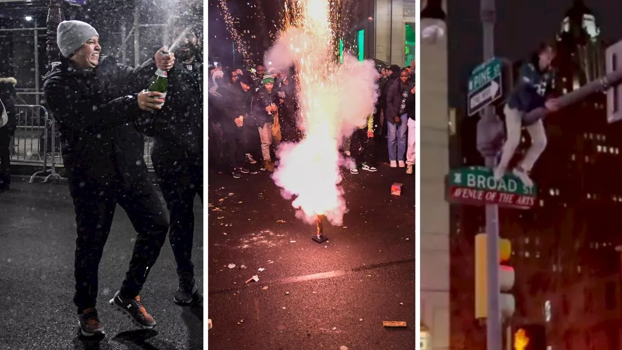 Champagne, fireworks and ‘poles climbed’: CHAOS in Philadelphia as rowdy fans party