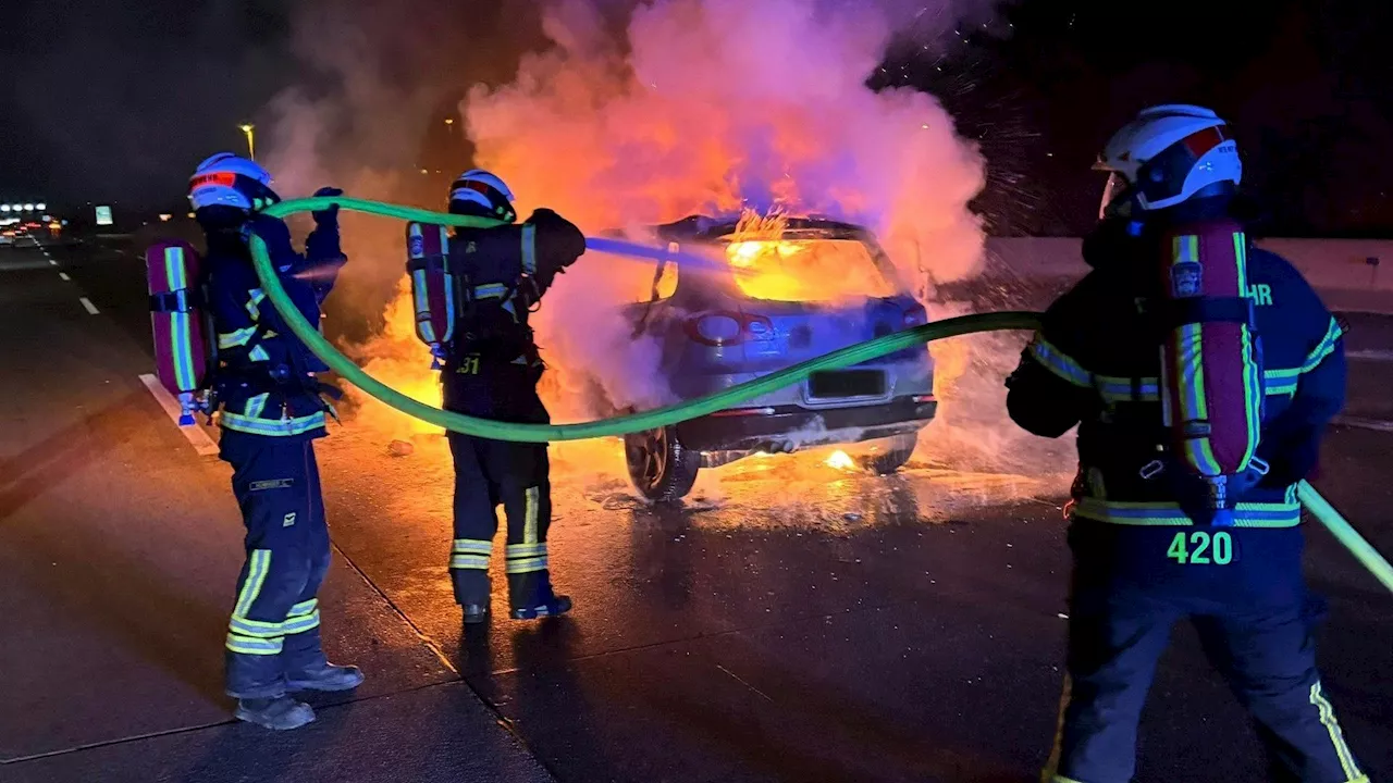 Einsatz bei Wiener Neudorf - VIDEO! VW geht auf der A2 plötzlich in Flammen auf