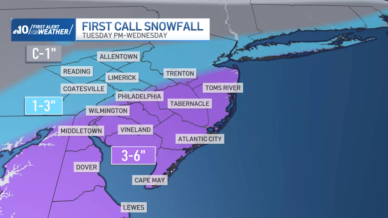 Snow to fall on Philly, Pa. suburbs, NJ, Delaware on Tuesday into Wednesday