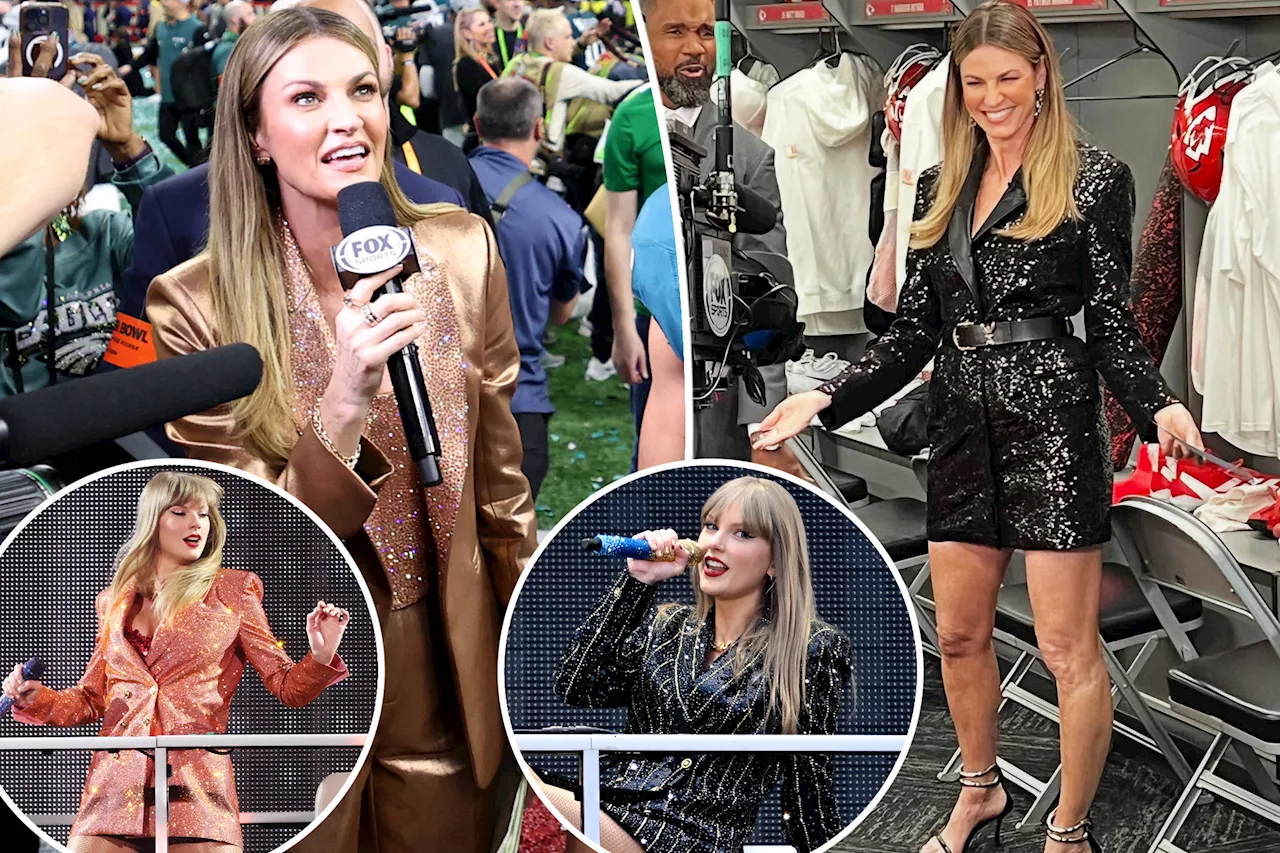 Erin Andrews channels Taylor Swift's Eras Tour looks with sparkly Super Bowl 2025 suits