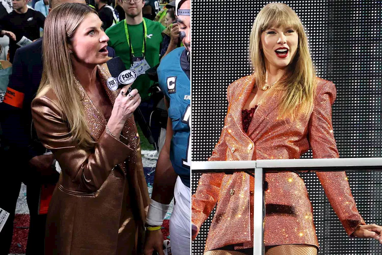 Erin Andrews Channels Taylor Swift at Super Bowl 2025 in Sparkly 'The Man'-Inspired Suit