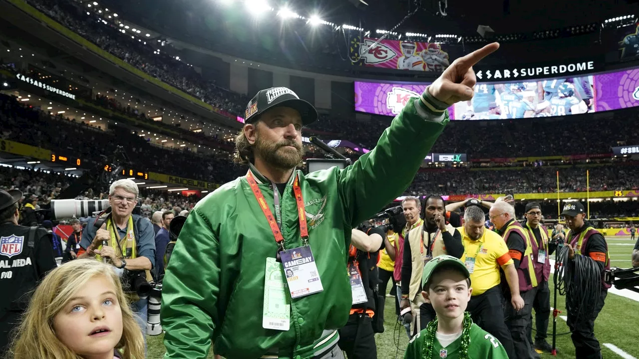 Bradley Cooper Roots for Eagles at Super Bowl, Introduces Team with Young Fan