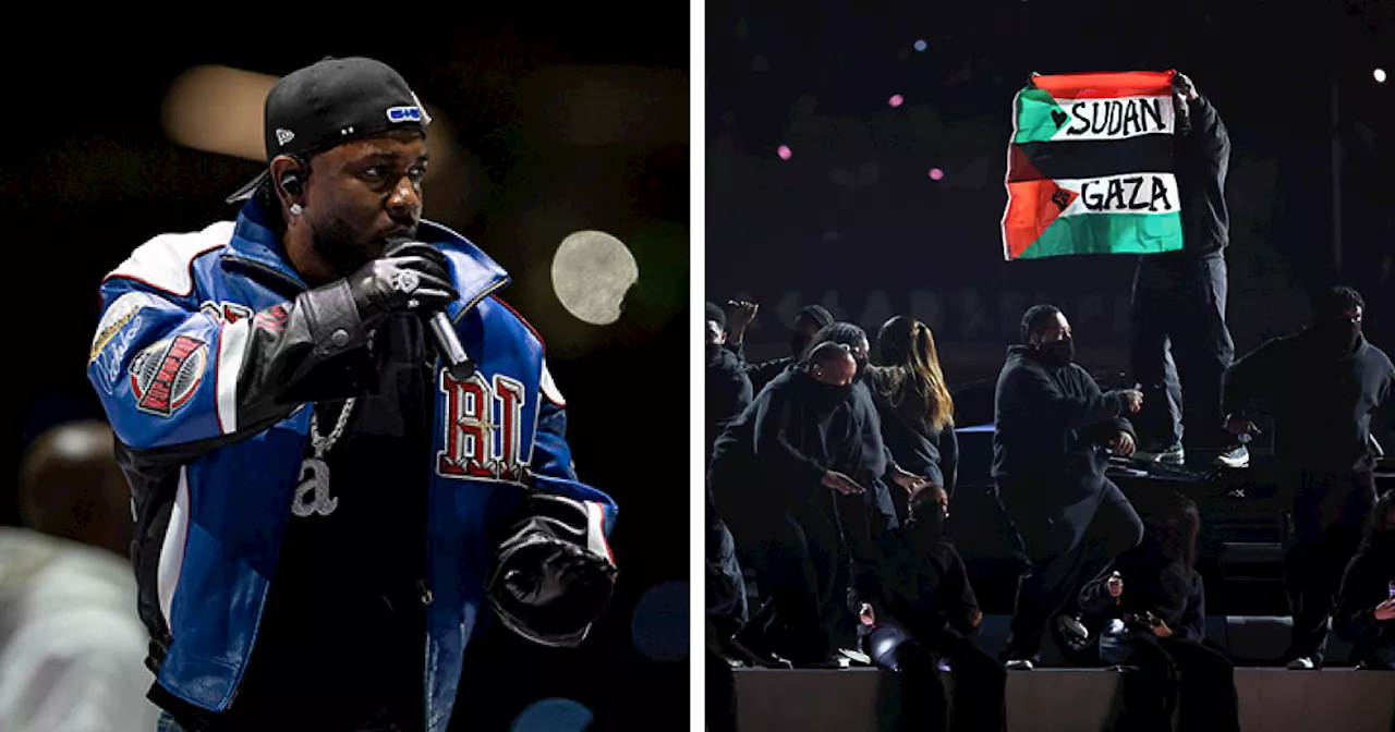 Super Bowl Halftime Show Disrupted by Protester Waving Palestinian and Sudanese Flag