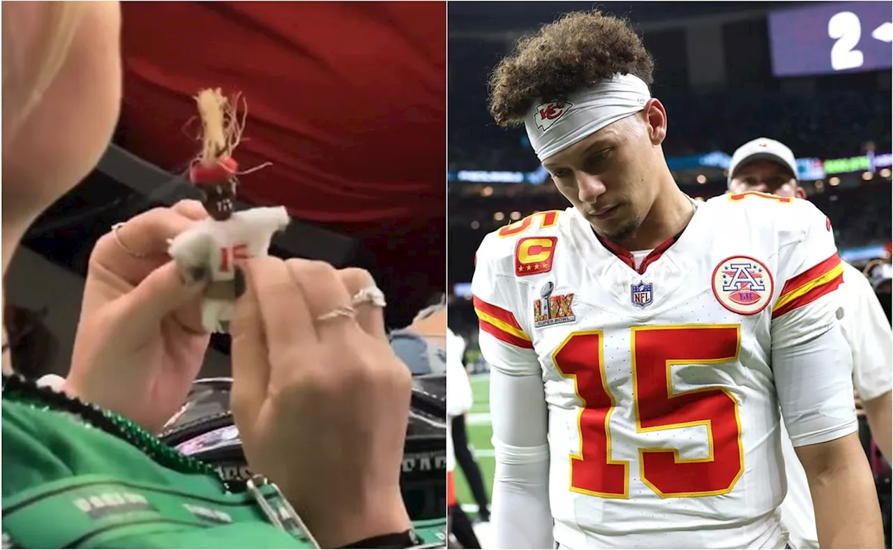 ¿Brujería a Mahomes en el Super Bowl? Video muestra a una aficionada con un muñeco vudú del QB de Chiefs