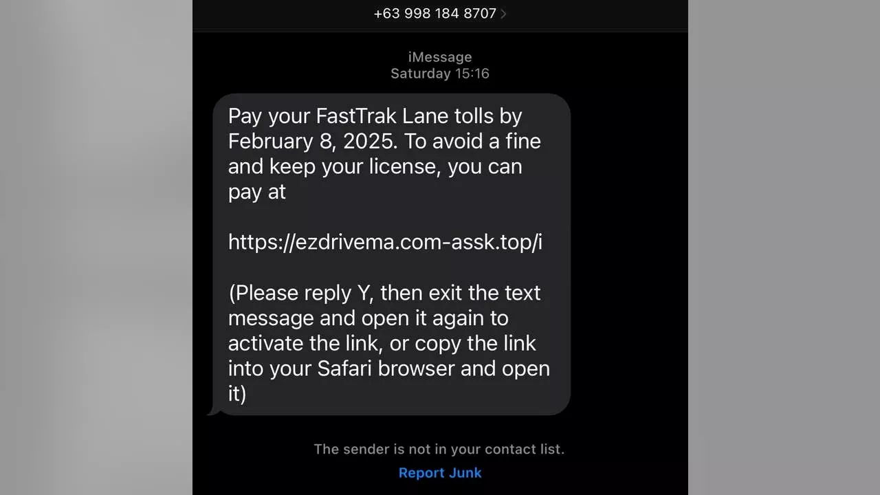 Beware of unpaid toll text message scam