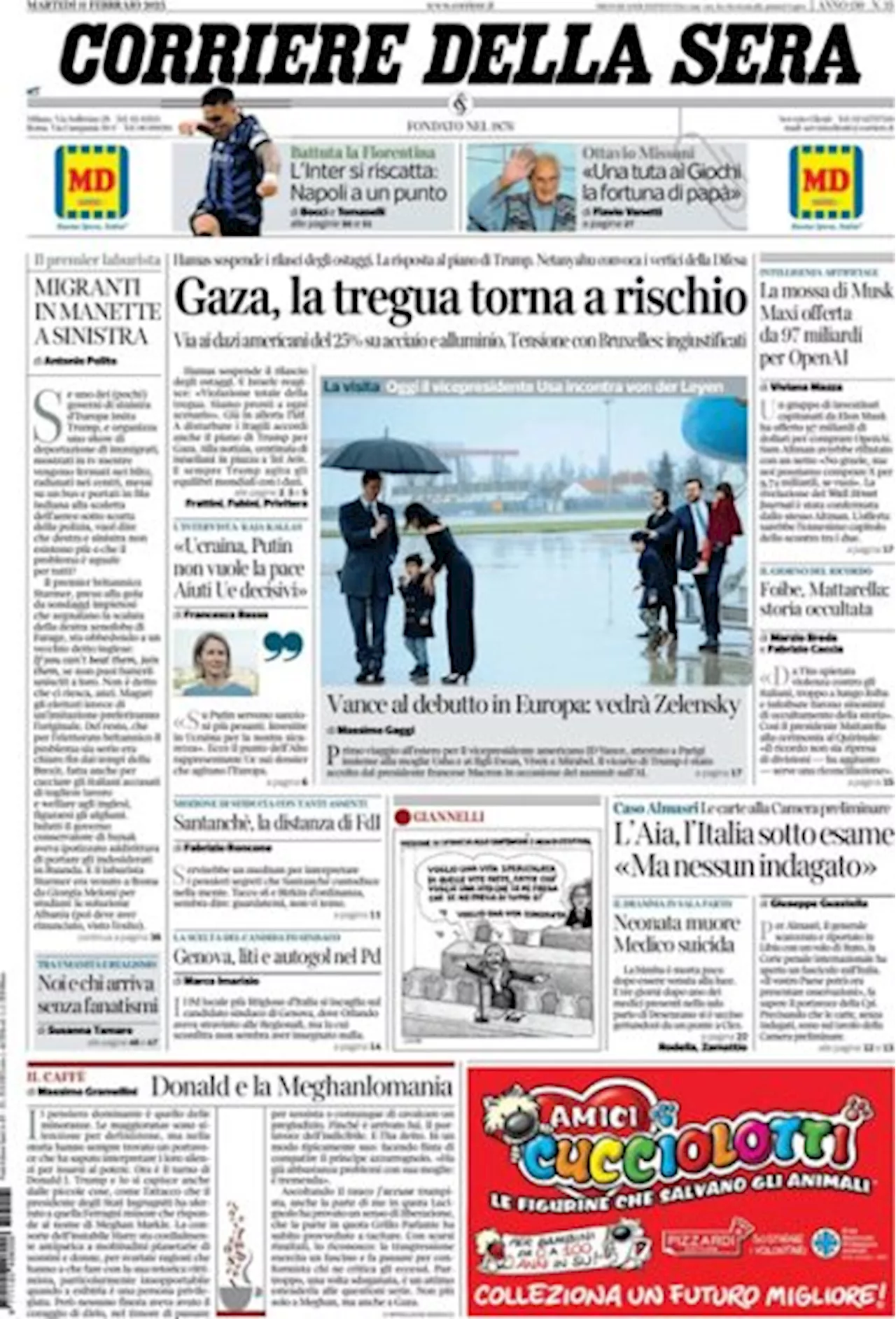 Gazzetta apre con Gaza: Hamas rimanda la liberazione degli ostaggi