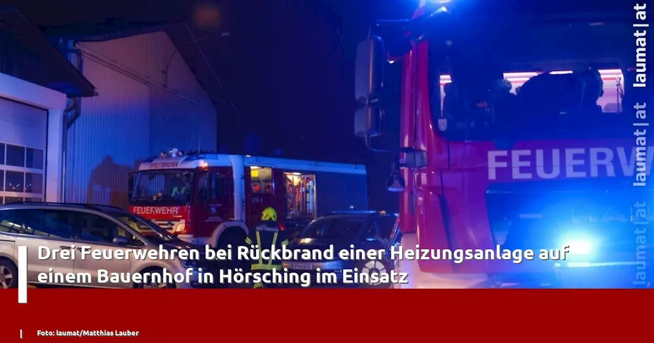 Drei Feuerwehren bei R�ckbrand einer Heizungsanlage auf einem Bauernhof in H�rsching im Einsatz