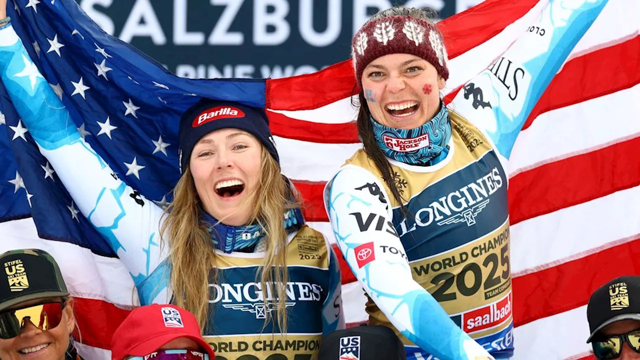 Mikaela Shiffrin wint wereldtitel teamwedstrijd op WK Alpines