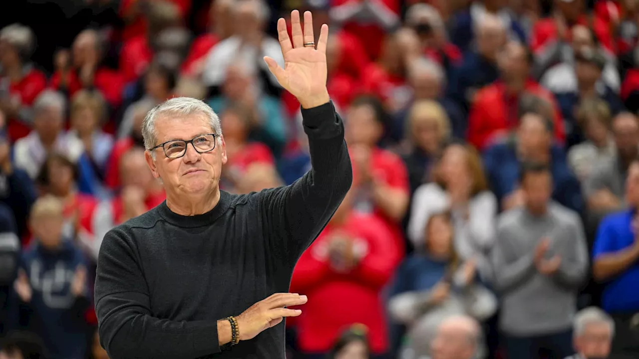 Geno Auriemma Celebrates Eagles Super Bowl Win at Huskies Practice