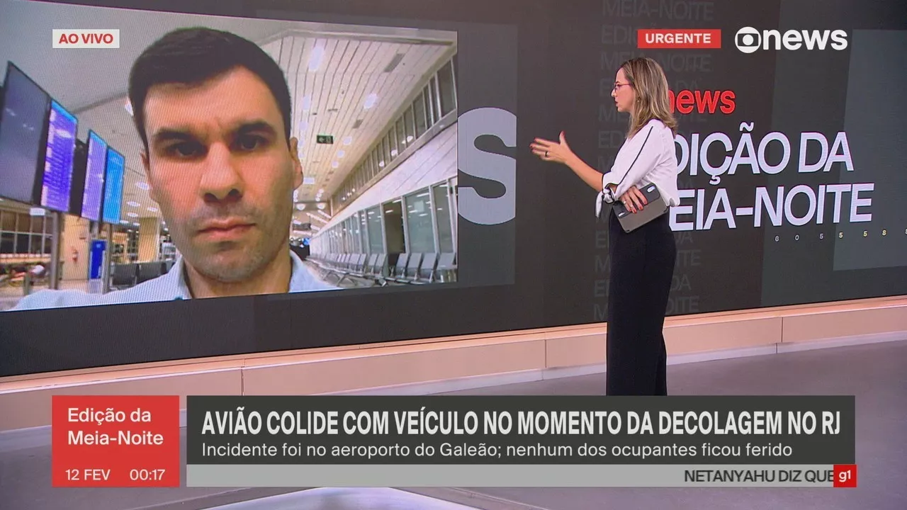 Avião da Gol colide com carro na pista ao decolar no Aeroporto do Galeão; VÍDEO