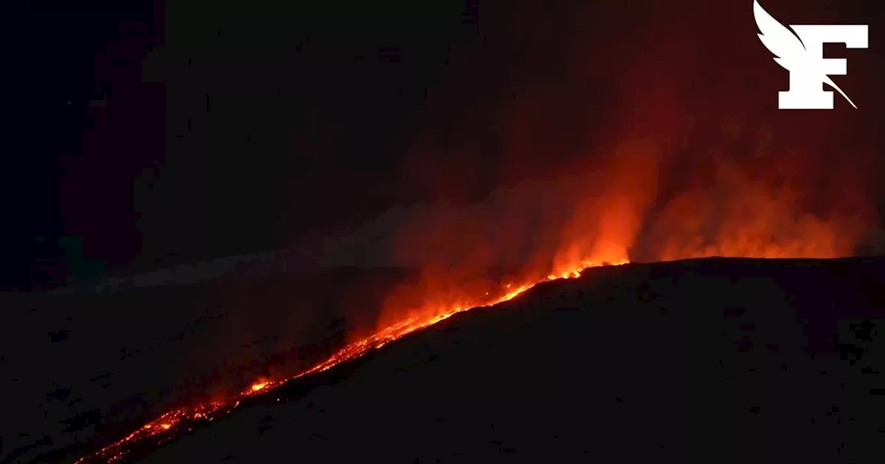 Etna : les images étonnantes de la coulée de lave sur le mont enneigé