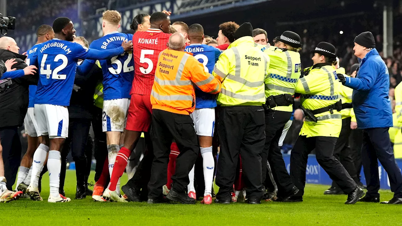 Liverpool manager Slot one of four people sent off in wild finish to Merseyside derby