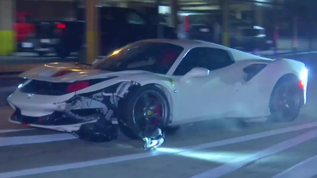 Damaged Ferrari F8 Spider Driven Off Freeway by Police