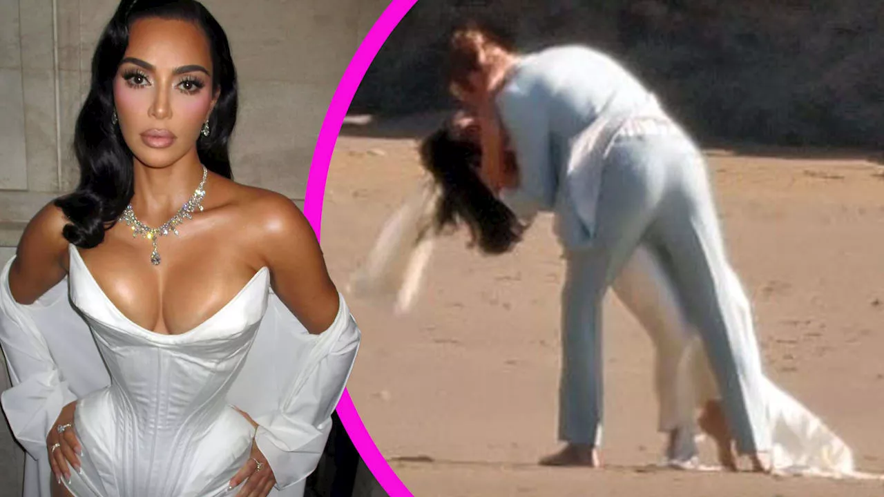 Kim Kardashian am Strand mit Unbekanntem in Hochzeitskleidern - Ist eine Hochzeit in Sicht?