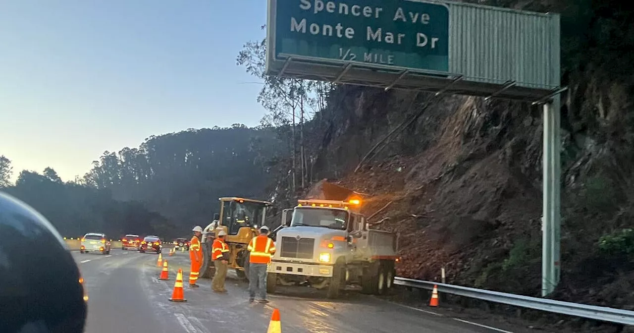 Rockslide blocks lanes of U.S. Highway 101 north of Golden Gate Bridge