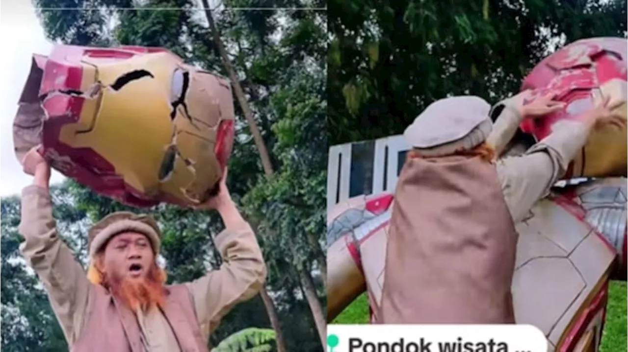 Dianggap Mirip Berhala, Seorang Ustaz Hancurkan Patung Iron Man di Tempat Wisata Bogor