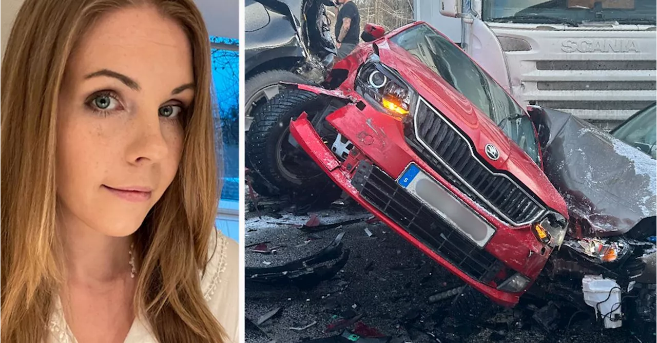 Familj fastnade i masskrasch på E18