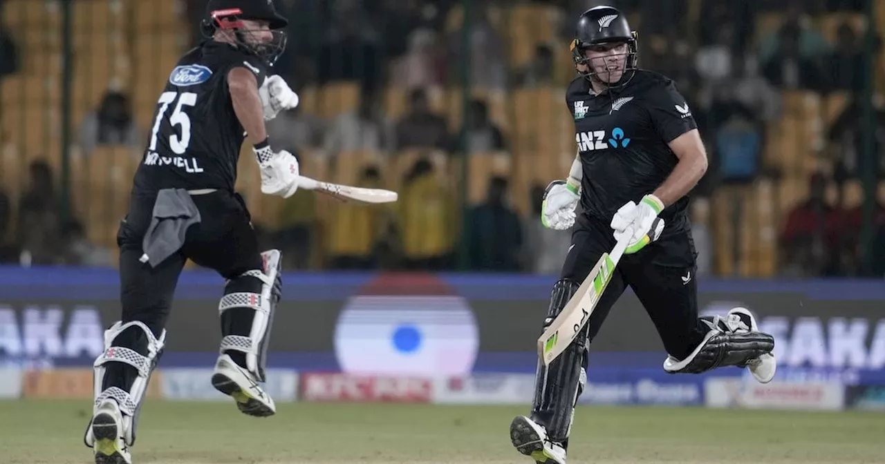 New Zealand's Mitchell and Latham in Action During Tri-Series Cricket Final