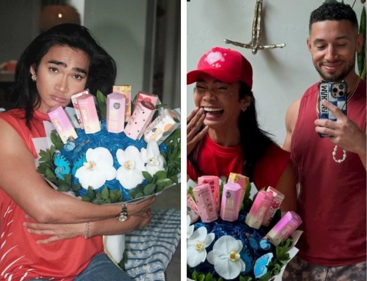 Bretman Rock receives Sonny Angel bouquet from BF Justice Fester for Valentine's Day