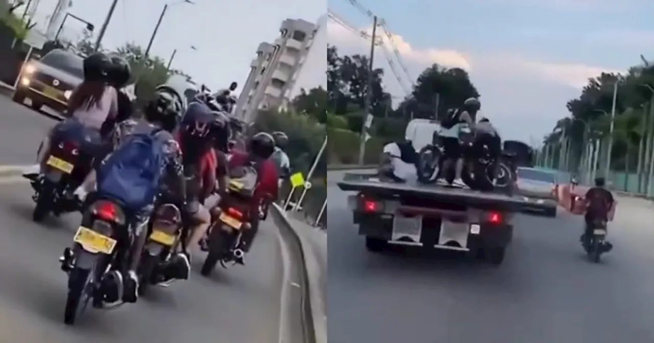 Un grupo de moteros persiguió a una grúa e intentaron bajar las motos inmovilizadas en movimiento