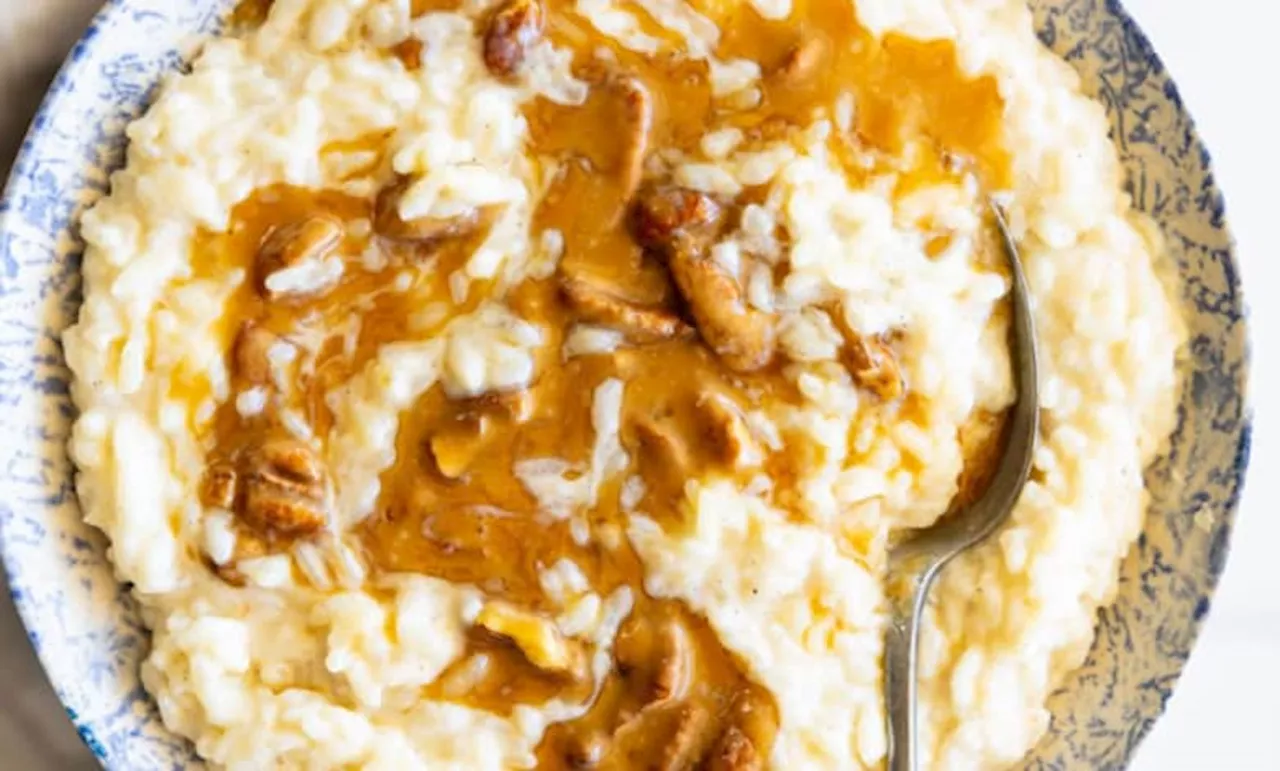 Easy Instant Pot Rice Pudding with Pecan Butterscotch Sauce