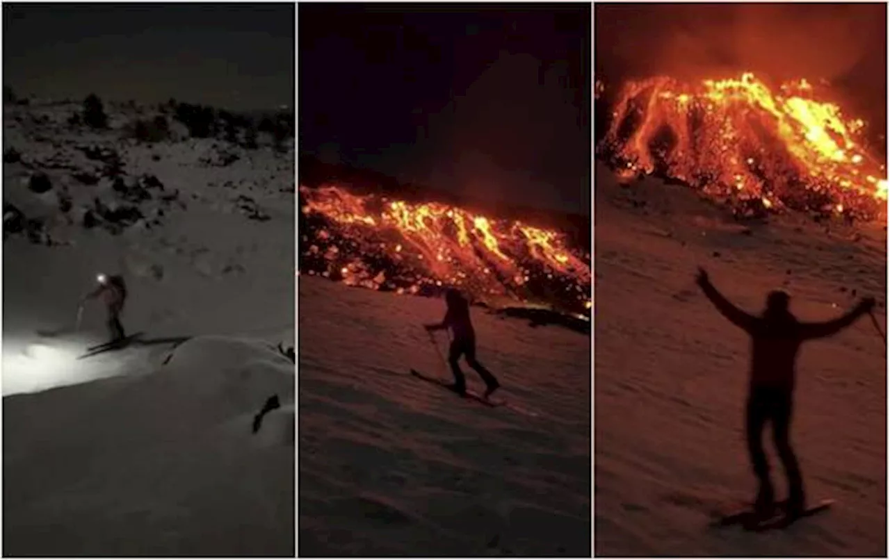 Sciatori professionisti sull'Etna di notte, la Protezione Civile avverte