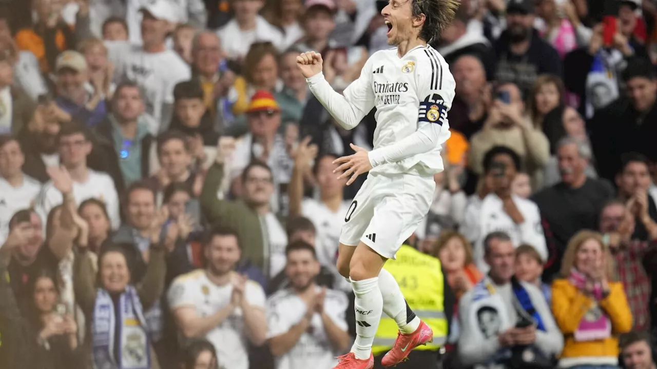 Modric goal helps Real Madrid move level on points with Barcelona at the top of Spanish league