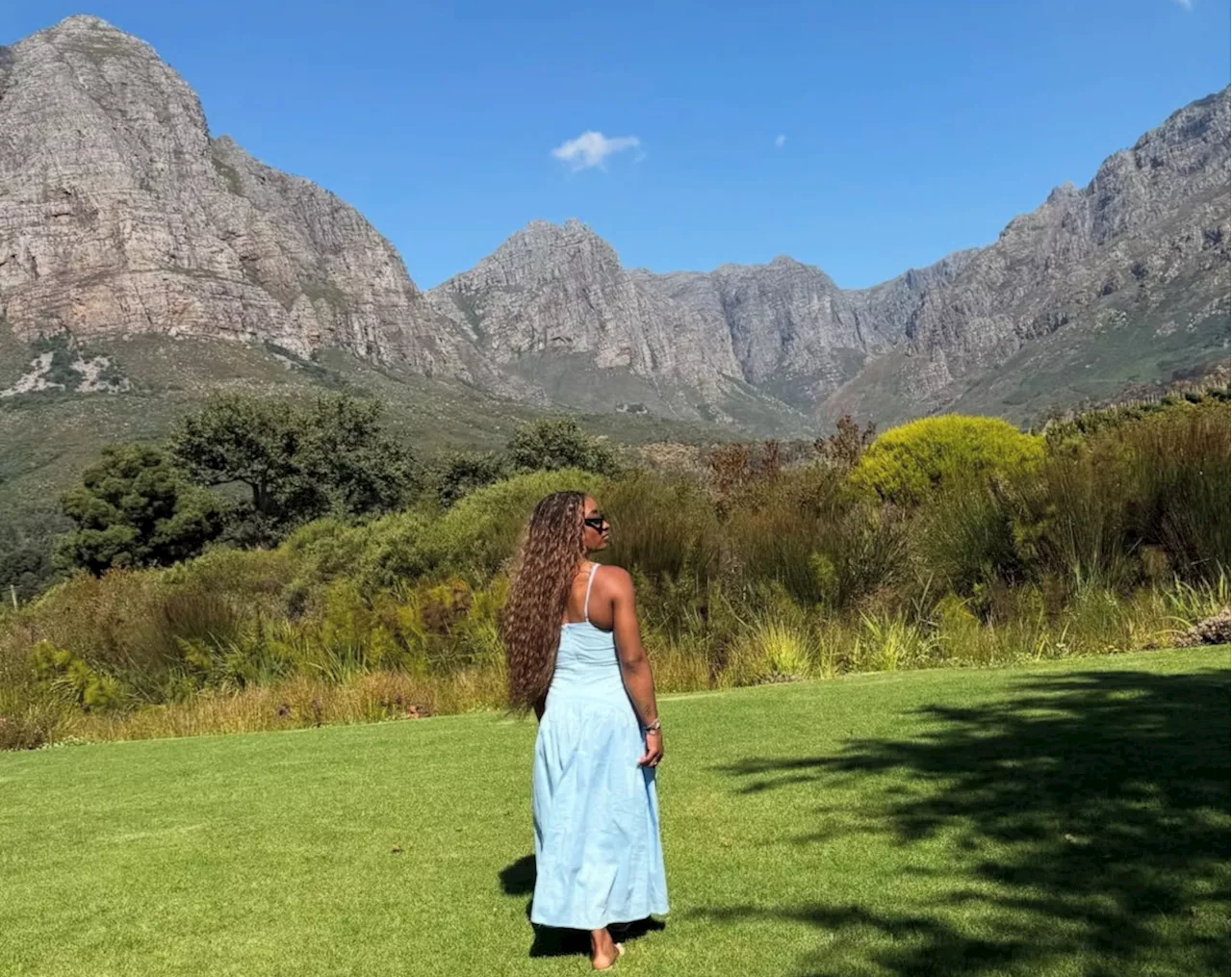 Simone Biles enjoys a glass of wine in Noordhoek on SA honeymoon