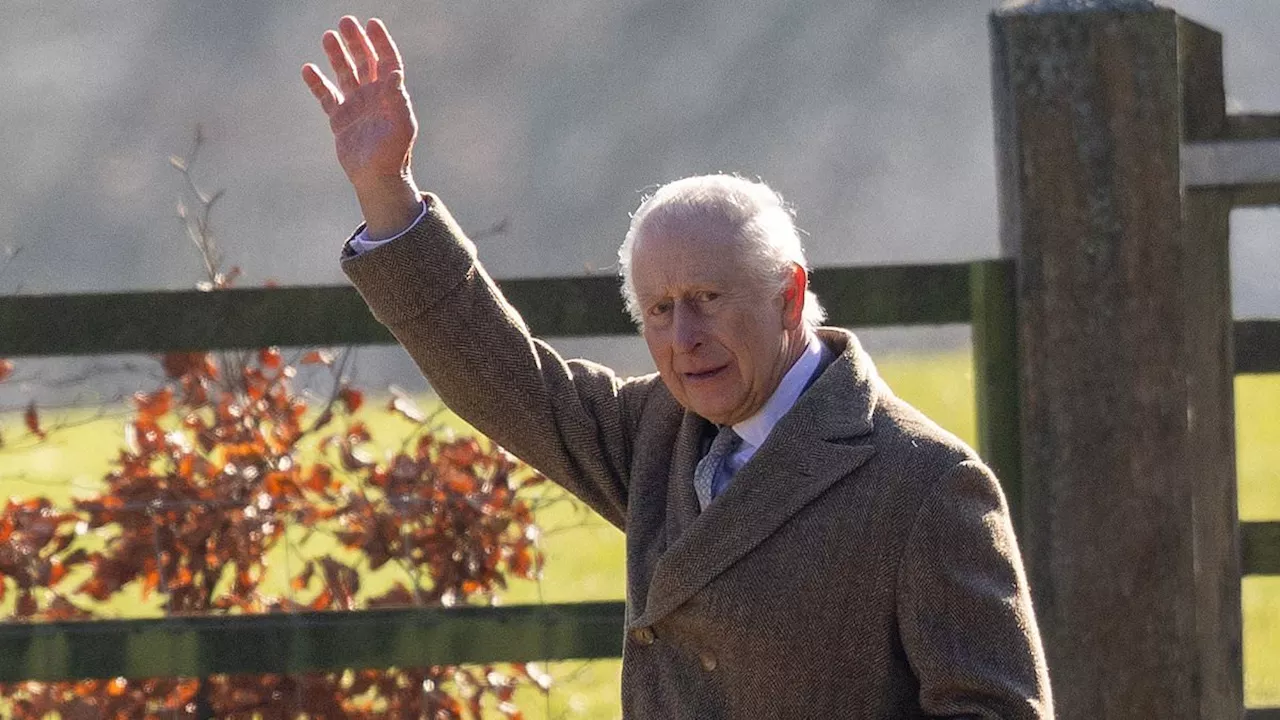 King Charles and Queen Camilla smile and wave despite chilly Norfolk weather