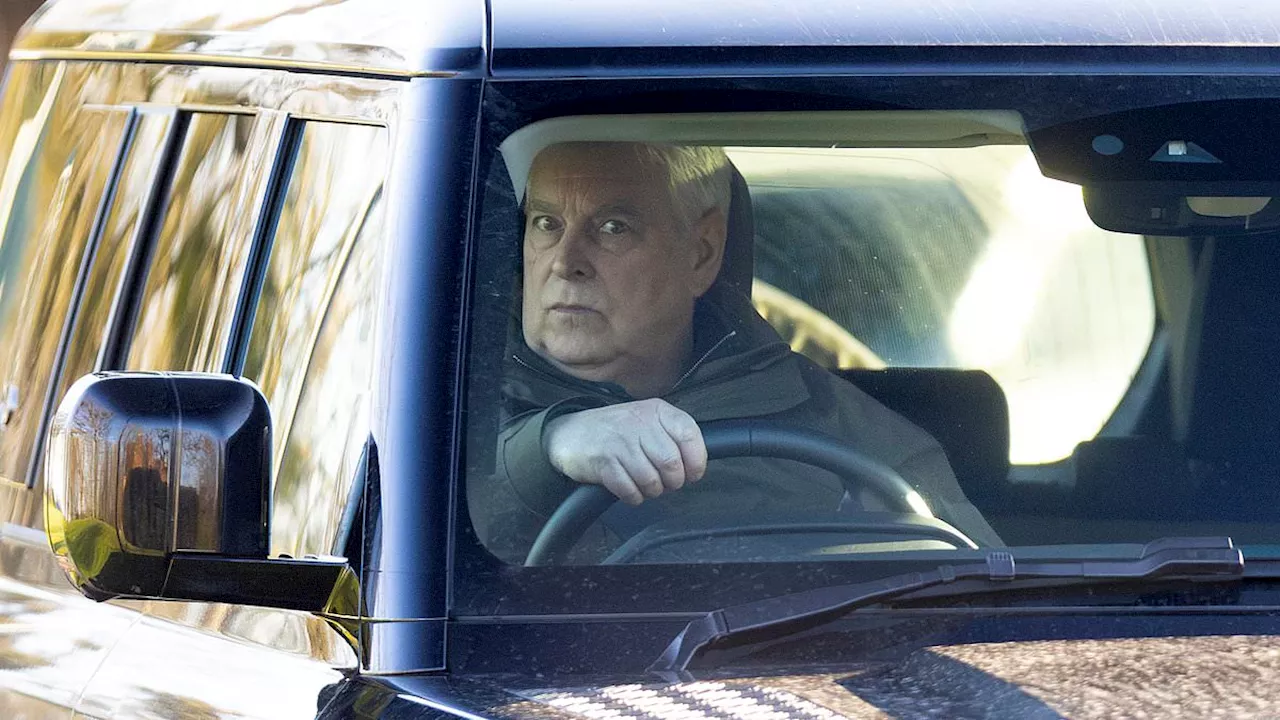 Prince Andrew enjoys sunny drive around Windsor Castle after it emerged hapless Duke was seen as...