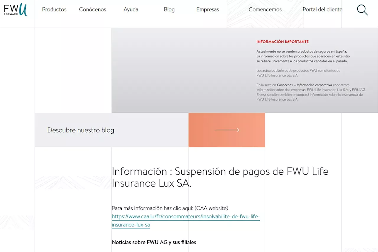 La aseguradora FWU, con clientes en España, deja de cobrar primas y afronta su quiebra