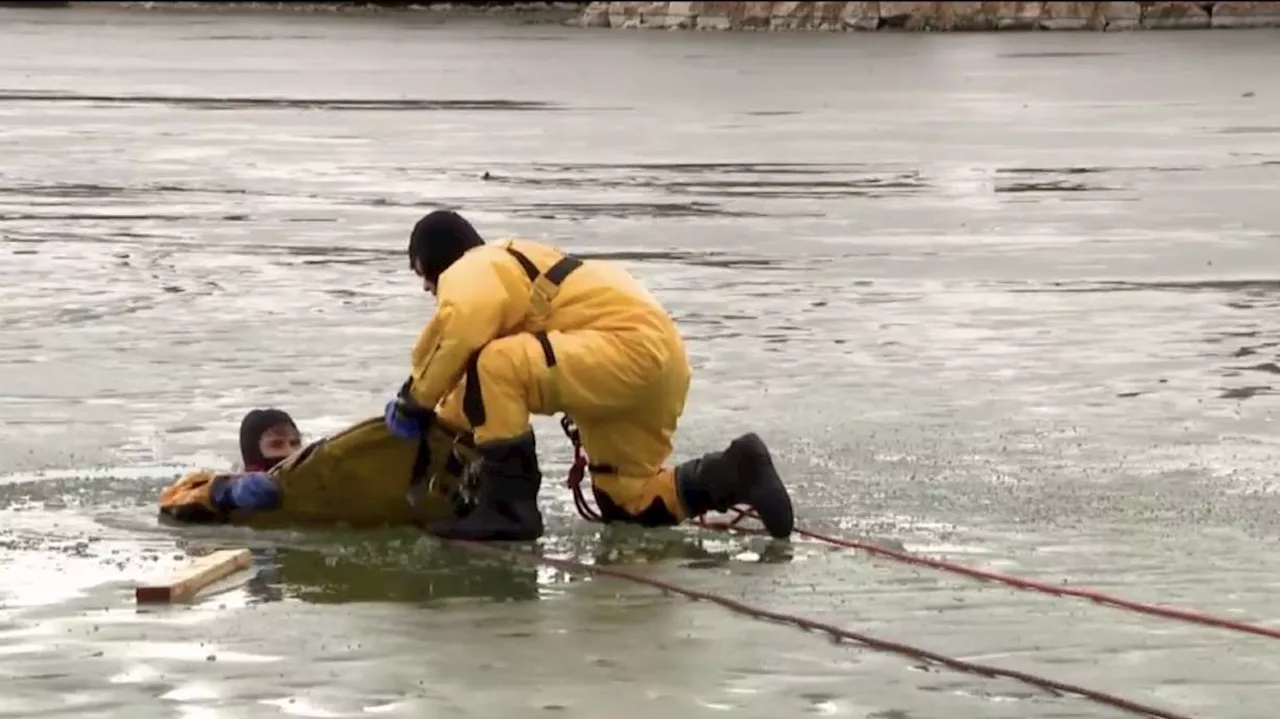 Firefighters urge caution around thinning ice after Stansbury Lake rescue