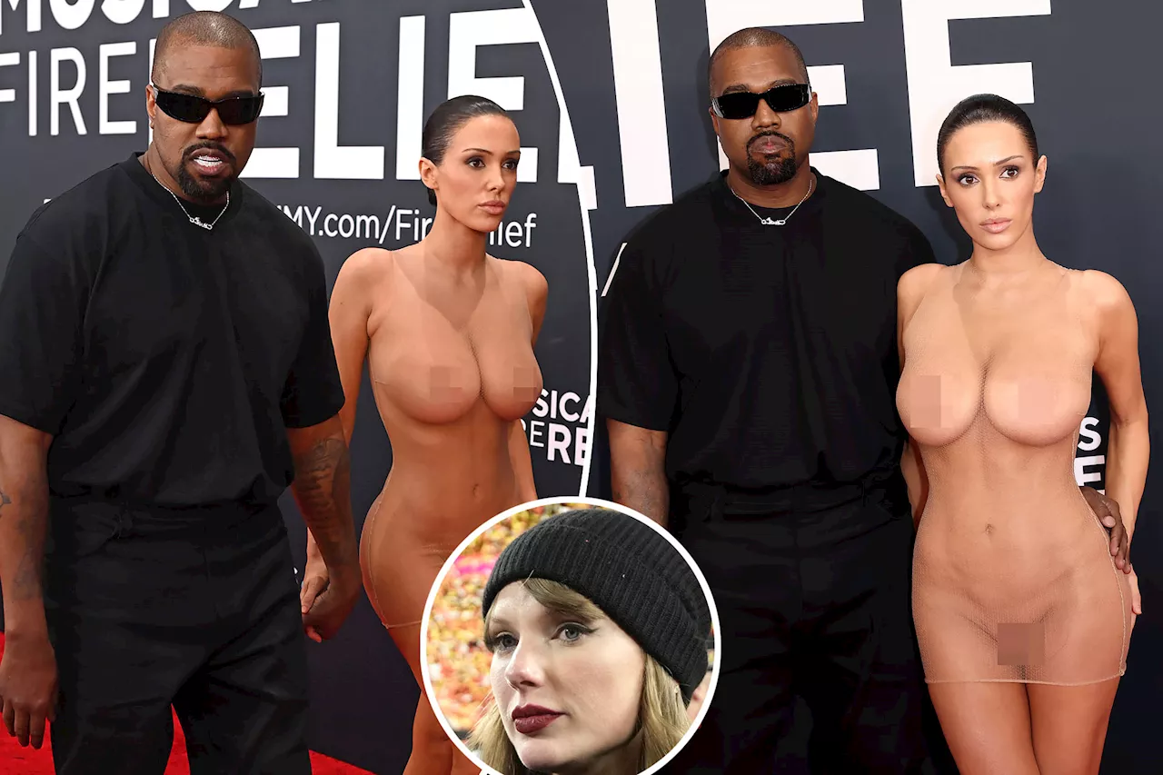 Kanye West, fully-nude wife show up to Grammys 2025 after trolling Taylor Swift with Instagram follow