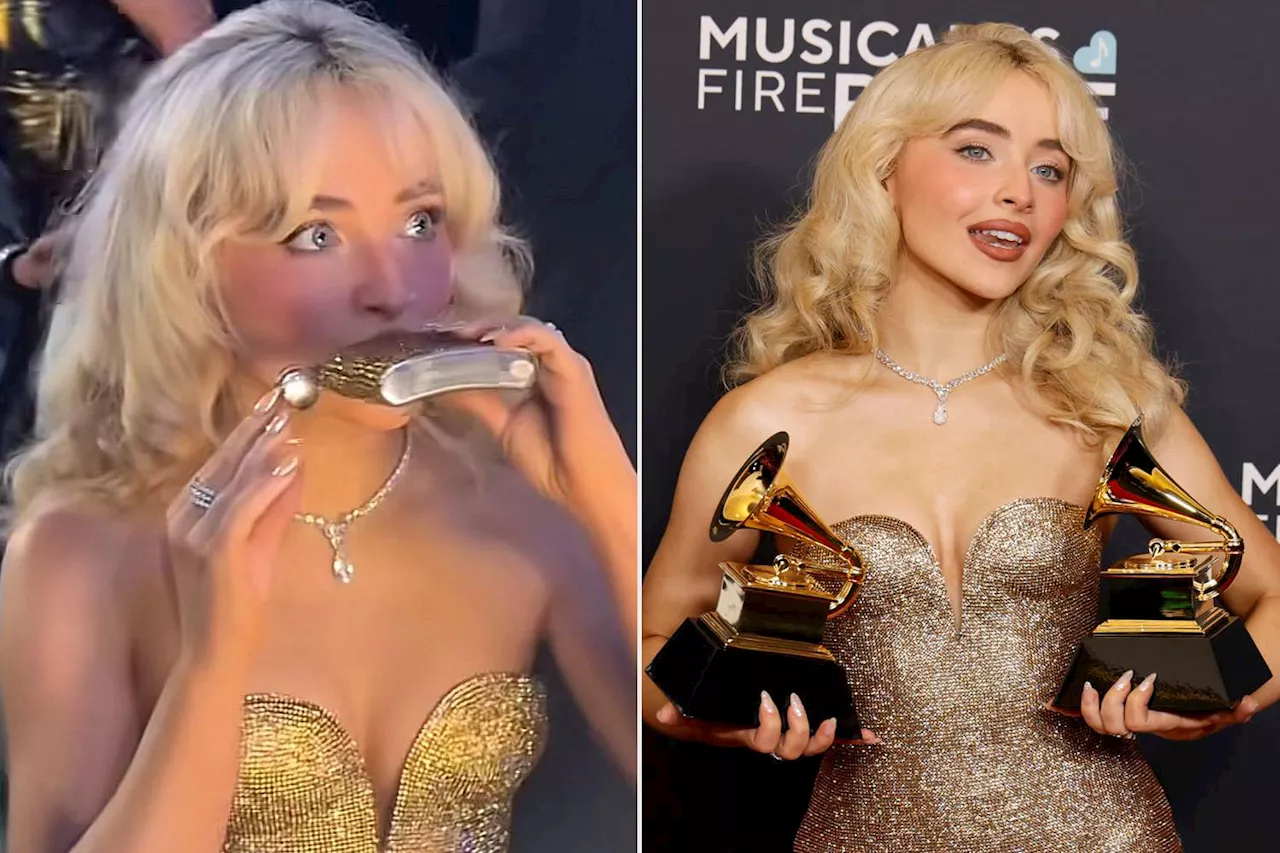 Sabrina Carpenter Sips From a Bedazzled Flask That Matched Her Grammys Dress