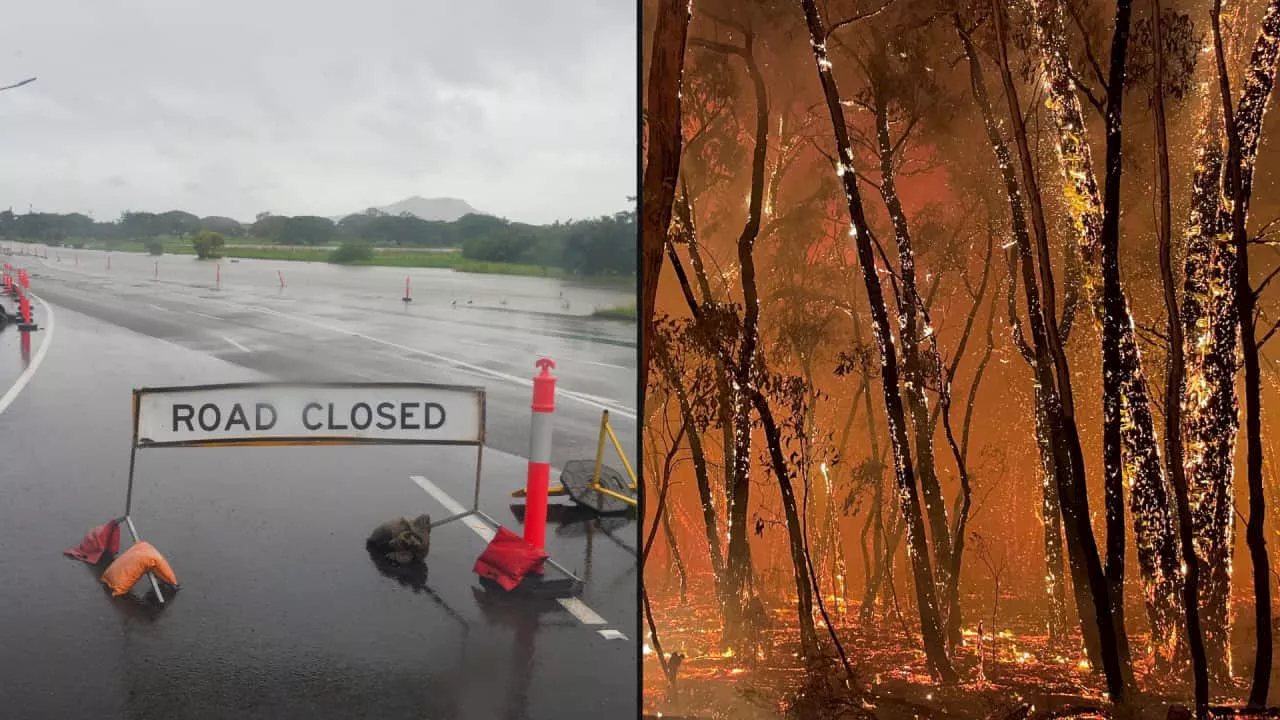 Hundreds flee Qld floods to evacuation centres, two houses feared lost in Victorian fires